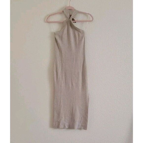 Aritzia Wilfred Cayenne Heather Light Birch Knit Halter Midi Dress Size Large - Picture 2 of 12